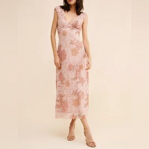 Free People Dusty Rose Floral Lace Midi Dress